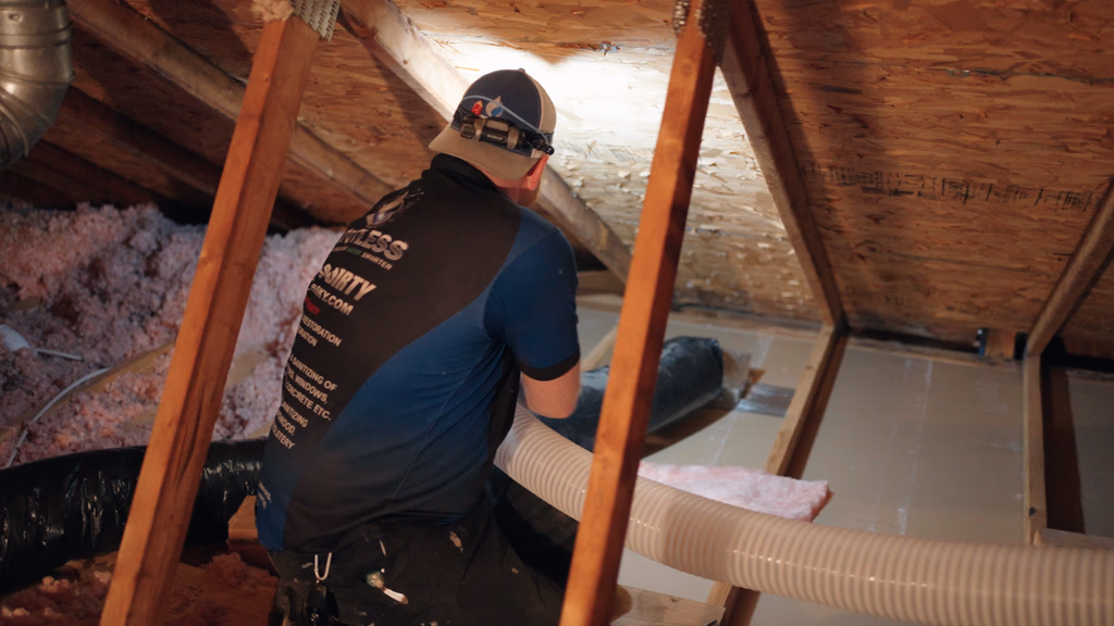 An attic mold removal job in progress in Lexington by Spotless