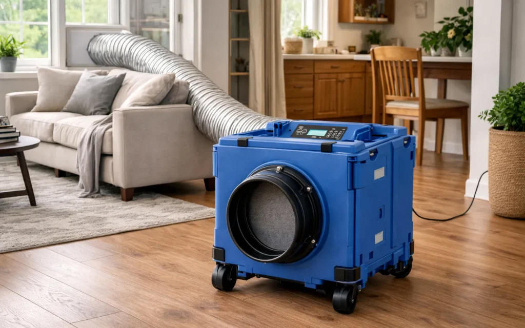 A professional standard air scrubber at work in a Lexington home during indoor air quality improvement work
