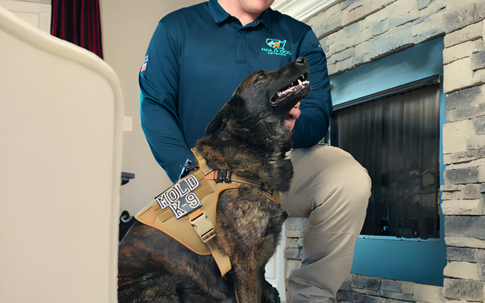 One of Mold Dog Network's dog handlers and mold dogs