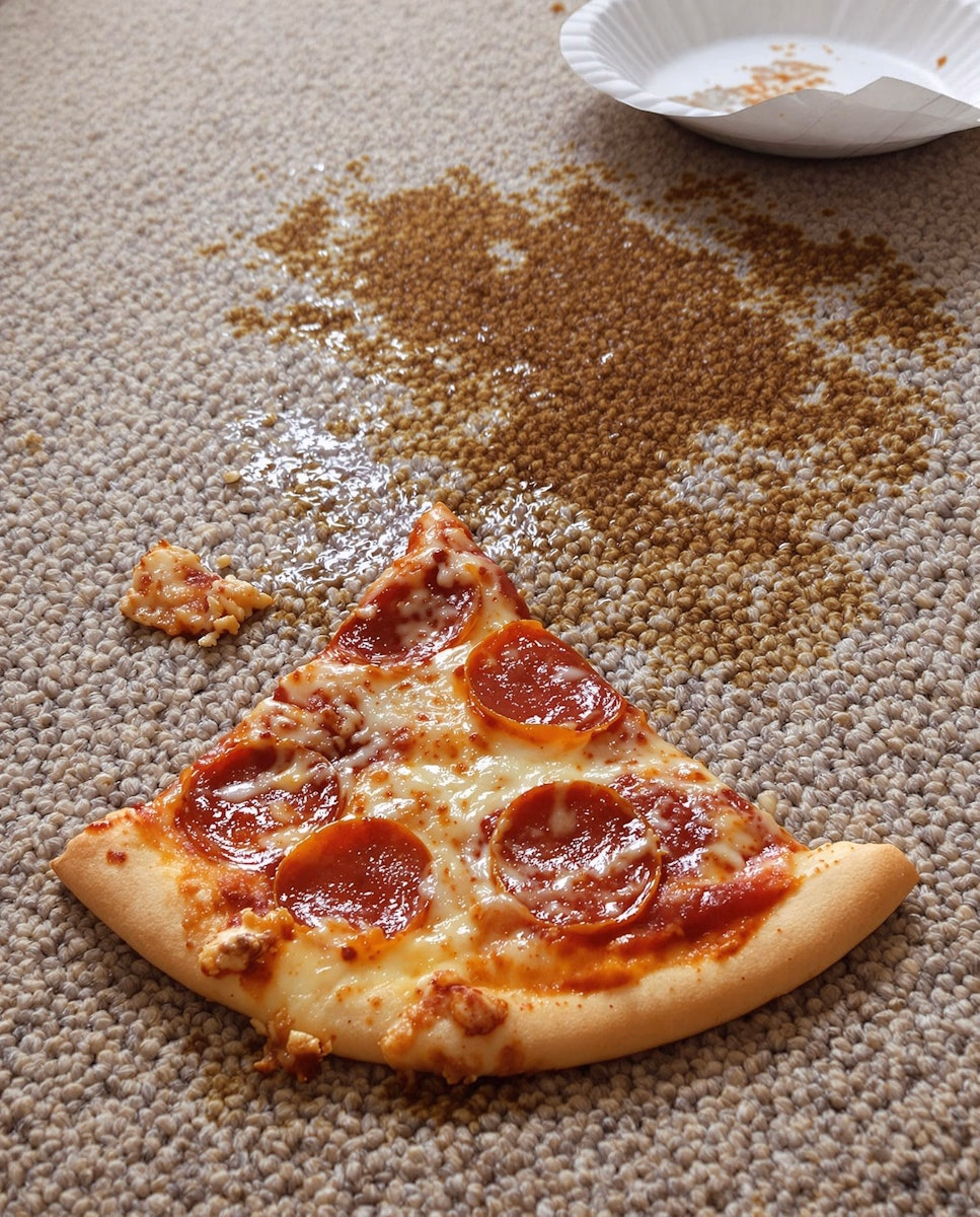 A pizza sauce stain on carpet